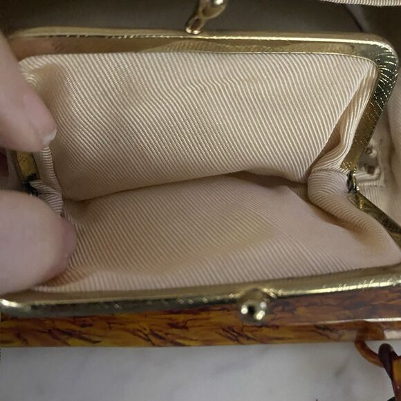 Vintage Handbag Needlepoint Floral Tortoise Handle Strap Mirror Comb Coin Purse - Picture 16 of 16